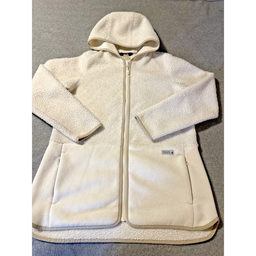 Mountain Hardwear Deep Pile Fleece Hooded Full Zip Jacket Off White Women's M